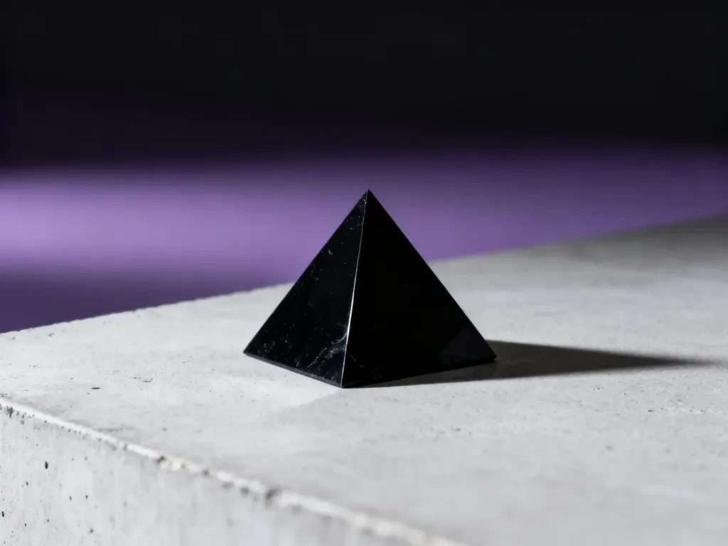 Czarny, geometryczny ostrosłup na betonowym tle, symbolizujący surową i nowoczesną estetykę stylu edgy.